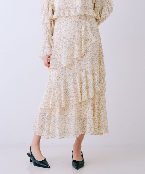 SELFIST(セルフィスト)の「【セットアップ対応】ドットフリルティアードスカート 夏服 オールシーズン オケージョン(スカート・レディース・ブラック/アイボリー・38/36)」の1枚目の写真
