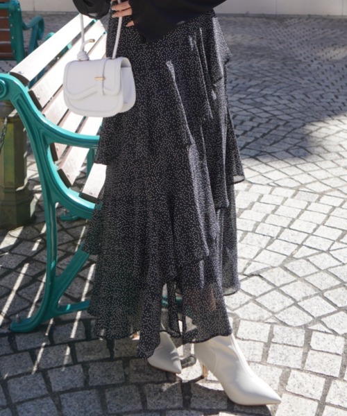 SELFIST(セルフィスト)の「【セットアップ対応】ドットフリルティアードスカート 夏服 オールシーズン オケージョン(スカート・レディース・ブラック/アイボリー・38/36)」の9枚目の写真