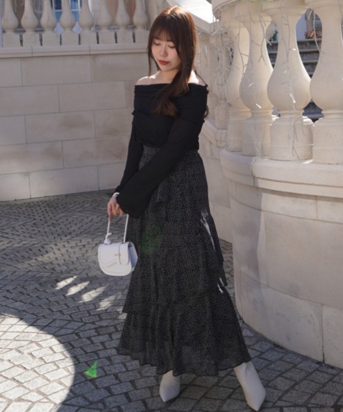 SELFIST(セルフィスト)の「【セットアップ対応】ドットフリルティアードスカート 夏服 オールシーズン オケージョン(スカート・レディース・ブラック/アイボリー・38/36)」の7枚目の写真