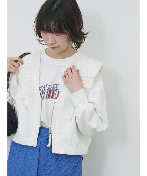 Samansa Mos2 blue（サマンサモスモスブルー）の「【ECO DENIM】ショルダーフリルベスト（ベスト・レディース・オフホワイト/チャコールグレー・F）」の14枚目の写真