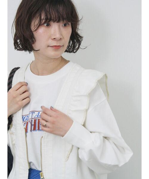 Samansa Mos2 blue（サマンサモスモスブルー）の「【ECO DENIM】ショルダーフリルベスト（ベスト・レディース・オフホワイト/チャコールグレー・F）」の16枚目の写真