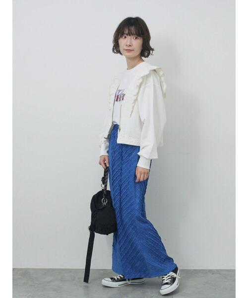 Samansa Mos2 blue（サマンサモスモスブルー）の「【ECO DENIM】ショルダーフリルベスト（ベスト・レディース・オフホワイト/チャコールグレー・F）」の17枚目の写真