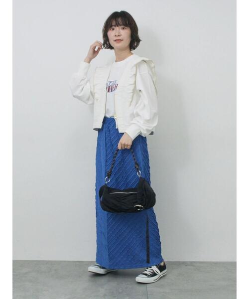 Samansa Mos2 blue（サマンサモスモスブルー）の「【ECO DENIM】ショルダーフリルベスト（ベスト・レディース・オフホワイト/チャコールグレー・F）」の19枚目の写真