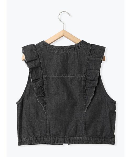 Samansa Mos2 blue（サマンサモスモスブルー）の「【ECO DENIM】ショルダーフリルベスト（ベスト・レディース・オフホワイト/チャコールグレー・F）」の4枚目の写真