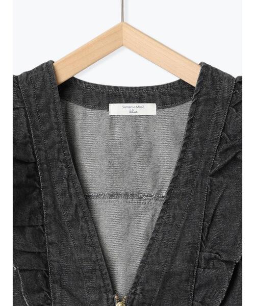 Samansa Mos2 blue（サマンサモスモスブルー）の「【ECO DENIM】ショルダーフリルベスト（ベスト・レディース・オフホワイト/チャコールグレー・F）」の5枚目の写真