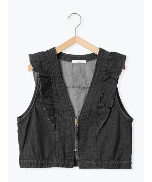 Samansa Mos2 blue（サマンサモスモスブルー）の「【ECO DENIM】ショルダーフリルベスト（ベスト・レディース・オフホワイト/チャコールグレー・F）」の10枚目の写真