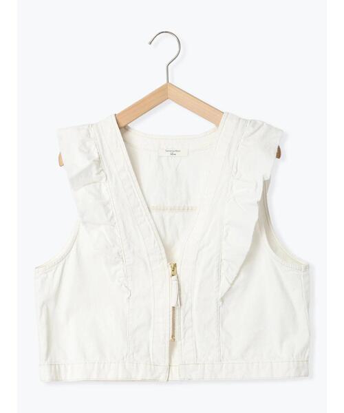 Samansa Mos2 blue（サマンサモスモスブルー）の「【ECO DENIM】ショルダーフリルベスト（ベスト・レディース・オフホワイト/チャコールグレー・F）」の11枚目の写真