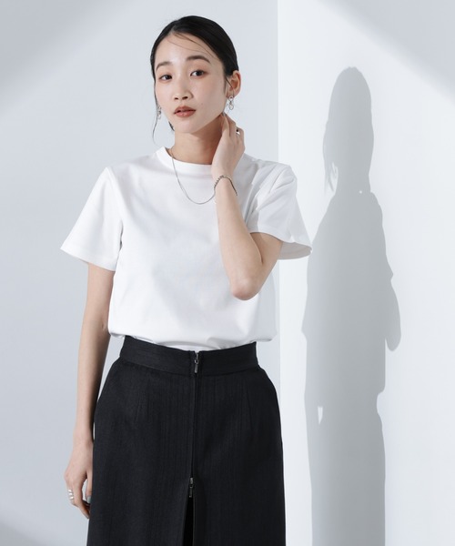 NANO universe(ナノユニバース)の「Anti SmellスムースシルケットクルーネックTシャツ(Tシャツ/カットソー・レディース・ベージュ/ホワイト/ブラック・FREE)」の1枚目の写真