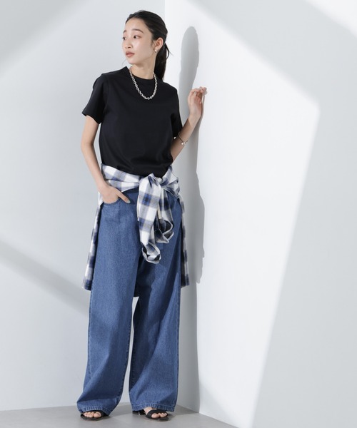 NANO universe(ナノユニバース)の「Anti SmellスムースシルケットクルーネックTシャツ(Tシャツ/カットソー・レディース・ベージュ/ホワイト/ブラック・FREE)」の9枚目の写真