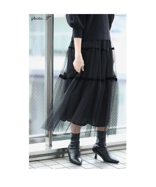 Sawa a la mode(サワアラモード)の「フロッキードットチュールティアードスカート(スカート・レディース・ブラック/ベージュ・FREE)」の8枚目の写真