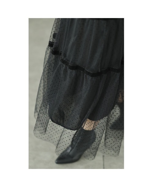Sawa a la mode(サワアラモード)の「フロッキードットチュールティアードスカート(スカート・レディース・ブラック/ベージュ・FREE)」の10枚目の写真