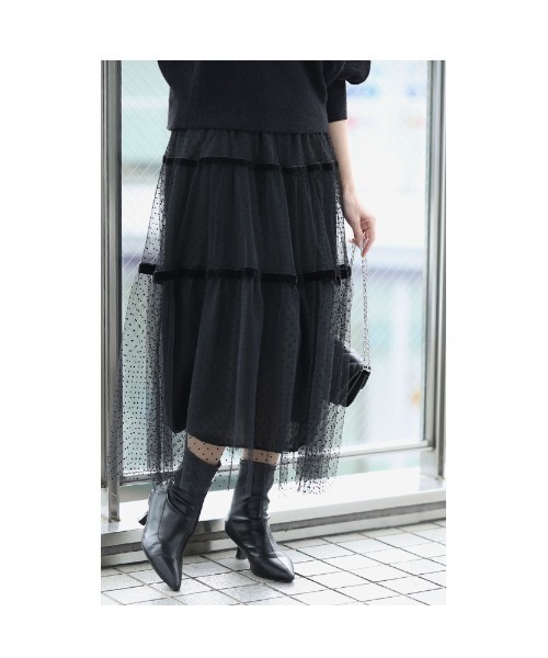 Sawa a la mode(サワアラモード)の「フロッキードットチュールティアードスカート(スカート・レディース・ブラック/ベージュ・FREE)」の11枚目の写真