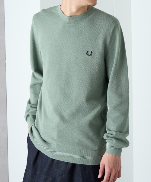 FRED PERRY(フレッドペリー)の「【FRED PERRY】PIQUE STITCH JUMPER クルーネックコットンニット ワンポイントロゴ刺繍 K1309(ニット/セーター・レディース・セージグリーン/ベージュ/ブルーグリーン/バーガンディー/ブラック/グレイッシュブルー/アイボリー/カーキ/ネイビー・XL/M/S/L)」の5枚目の写真