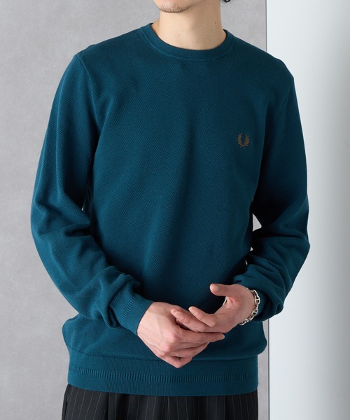 FRED PERRY クルーネックセーター　ブルー Classic Crew Neck Sweater／クラシッククルーネックニット（ニット