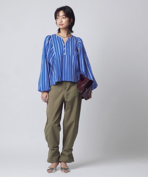 RASW（ラス）の「[RASW]ボリュームスリーブプリーツブラウス（シャツ/ブラウス・レディース・ストライプ/オフホワイト・M/L）」の3枚目の写真