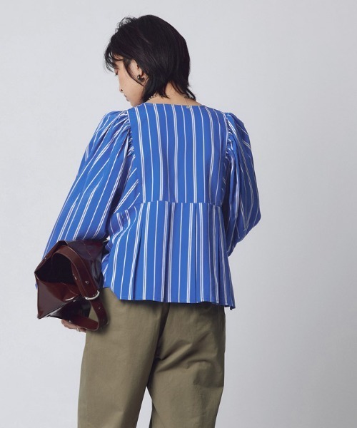 RASW（ラス）の「[RASW]ボリュームスリーブプリーツブラウス（シャツ/ブラウス・レディース・ストライプ/オフホワイト・M/L）」の5枚目の写真