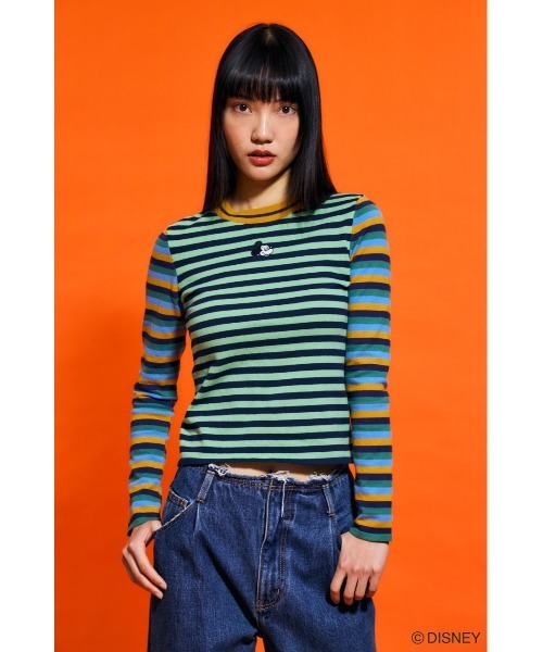 Disney SERIES CREATED by MUS（ディズニーシリーズクリエイテッドバイエムユーエス）の「MD STRIPE ロングTシャツ / MICKEY（ニット/セーター・レディース・イエロー系その他/グリーン系その他・FREE）」の5枚目の写真