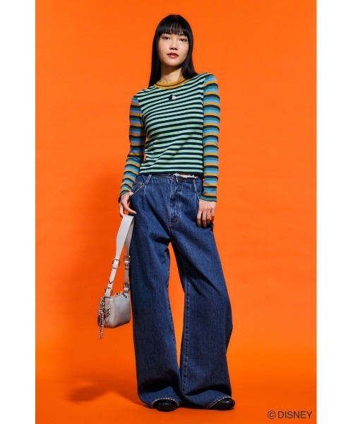 Disney SERIES CREATED by MUS（ディズニーシリーズクリエイテッドバイエムユーエス）の「MD STRIPE ロングTシャツ / MICKEY（ニット/セーター・レディース・イエロー系その他/グリーン系その他・FREE）」の6枚目の写真