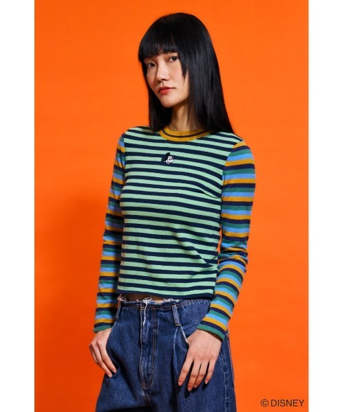Disney SERIES CREATED by MUS（ディズニーシリーズクリエイテッドバイエムユーエス）の「MD STRIPE ロングTシャツ / MICKEY（ニット/セーター・レディース・イエロー系その他/グリーン系その他・FREE）」の9枚目の写真