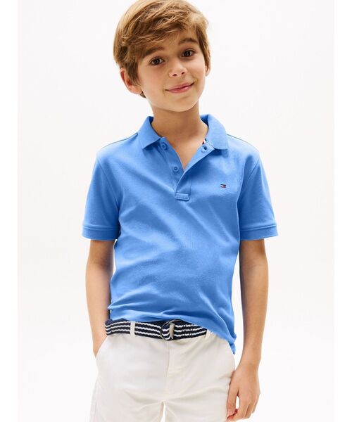 TOMMY HILFIGER（トミーヒルフィガー）の「BOYS インターロックレギュラーポロシャツ（ポロシャツ・キッズ・ネイビー/ホワイト/ブルー・140cm/150cm/130cm/160cm）」の2枚目の写真