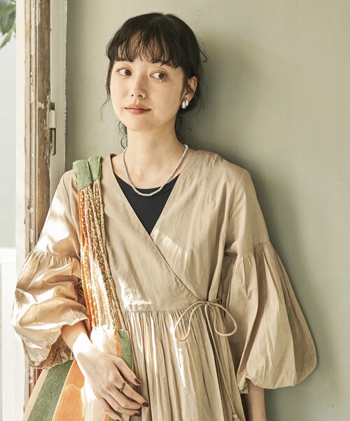 *Paris*モチーフ柄 カシュクール ラップ ワンピース Paris*モチーフ柄 カシュクール ラップ ワンピース