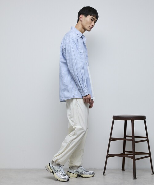 Firsthand（ファーストハンド）の「MA Firsthand/マ ファーストハンド BASICロゴ刺繍 オーバーサイズ ブロードワークシャツ ストライプ / レギュラーカラーシャツ / ダブルポケット 長袖シャツ（シャツ/ブラウス・メンズ・サックスブルー/ホワイト・L/M/MEDIUM/LARGE）」の19枚目の写真