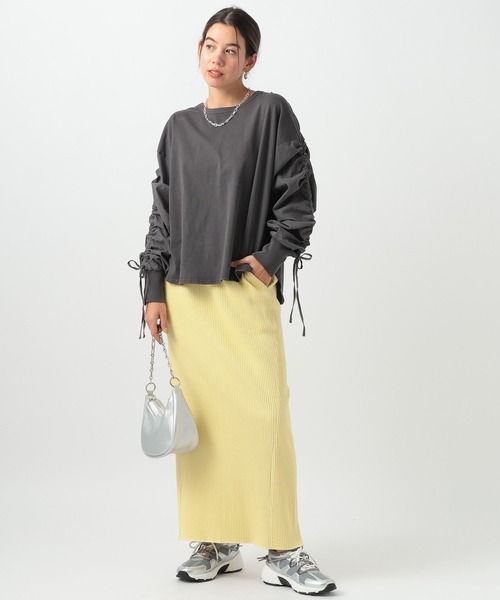 BAYFLOW（ベイフロー）の「シャーリングスリーブロングスリーブT（Tシャツ/カットソー・レディース・ベージュ/チャコール/ピンク・FREE）」の17枚目の写真