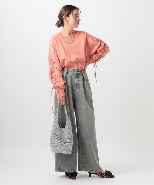 BAYFLOW（ベイフロー）の「シャーリングスリーブロングスリーブT（Tシャツ/カットソー・レディース・ベージュ/チャコール/ピンク・FREE）」の18枚目の写真