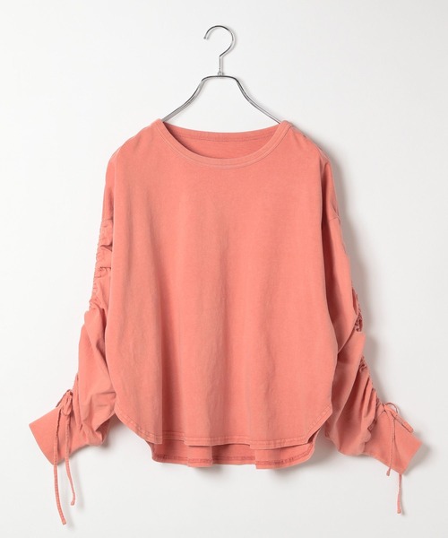 BAYFLOW（ベイフロー）の「シャーリングスリーブロングスリーブT（Tシャツ/カットソー・レディース・ベージュ/チャコール/ピンク・FREE）」の6枚目の写真