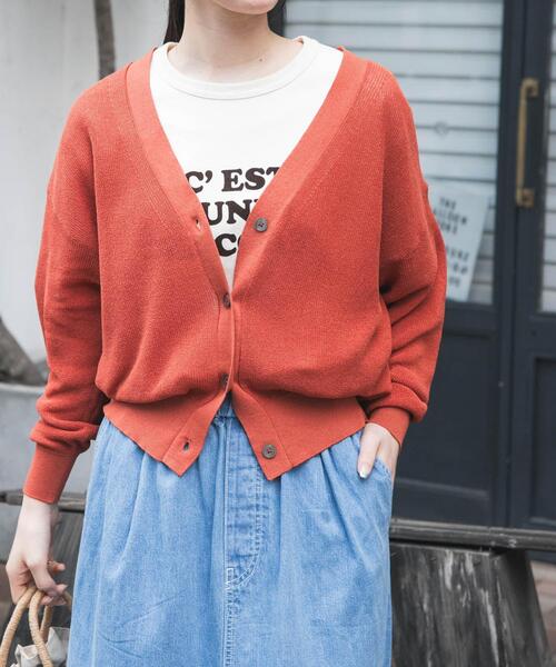 FORK&SPOON(フォークアンドスプーン)の「FORK&SPOON ペーパーニットカーディガン(カーディガン/ボレロ・レディース・オフホワイト/オレンジ系その他/ブラック・1)」の1枚目の写真