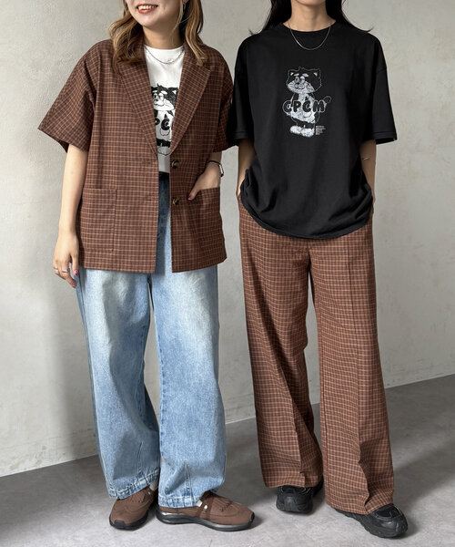 CPCM（シーピーシーエム）の「シアサッカーチェック半袖テーラードジャケット（テーラードジャケット・レディース・ブルー/ブラウン/レッド・FREE）」の9枚目の写真