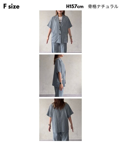 CPCM（シーピーシーエム）の「シアサッカーチェック半袖テーラードジャケット（テーラードジャケット・レディース・ブルー/ブラウン/レッド・FREE）」の11枚目の写真