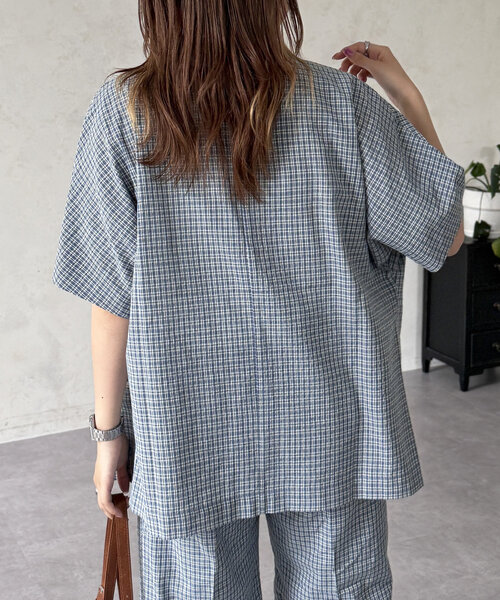 CPCM（シーピーシーエム）の「シアサッカーチェック半袖テーラードジャケット（テーラードジャケット・レディース・ブルー/ブラウン/レッド・FREE）」の15枚目の写真