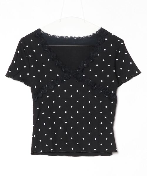 gossip！ロサンゼルス（ゴシップロサンゼルス）の「Y2K ドットレース VネックTシャツ（Tシャツ/カットソー・レディース・ブラック・FREE）」の18枚目の写真
