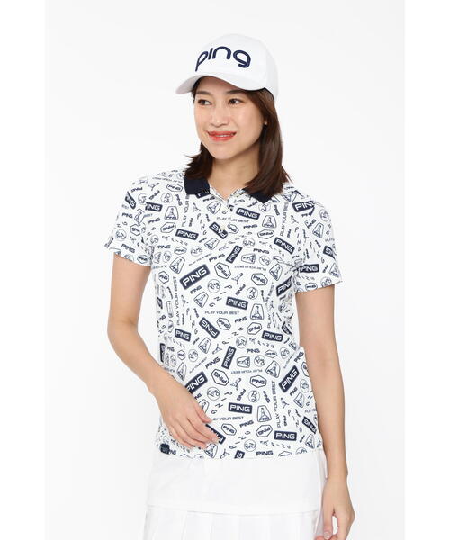セール】【PING APPAREL】総柄プリント半袖ポロシャツ ＜LADIES
