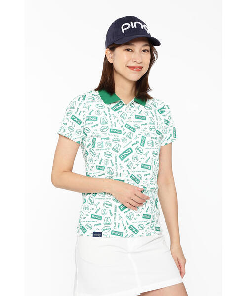 セール】【PING APPAREL】総柄プリント半袖ポロシャツ ＜LADIES