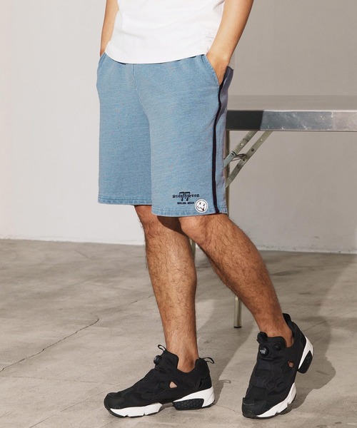 seventy seven(セブンティセブン)の「mp13504-denim jersey short pants ニットデニムショートパンツ(その他パンツ・メンズ・ライトインディゴブルー/インディゴブルー・S/M/L/XL)」の2枚目の写真