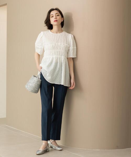 OPAQUE.CLIP（オペークドットクリップ）の「シャーリングペプラムブラウス【洗濯機洗い可】（シャツ/ブラウス・レディース・ホワイト/ブラック/ブルー・38/40/42）」の13枚目の写真