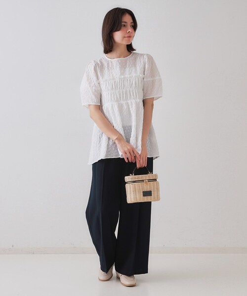 セール】シャーリングペプラムブラウス【洗濯機洗い可】（シャツ