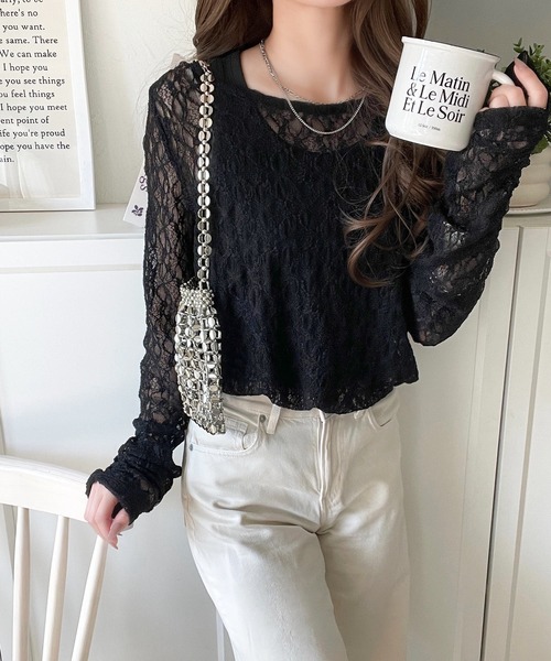 classicalelf(クラシカルエルフ)の「大人の上品映えレースアイテム。袖ギャザーレーストップス(長袖)(Tシャツ/カットソー・レディース・オフホワイト/チャコール/ブラック・SMALL/X-LARGE/LARGE/MEDIUM)」の20枚目の写真