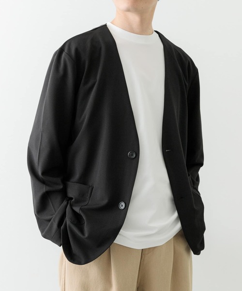 ITEMS URBANRESEARCH(アイテムズ アーバンリサーチ)の「梨地ジャガードノーラペルジャケット(その他アウター・メンズ・ブラック/グレー・MEDIUM/LARGE)」の3枚目の写真