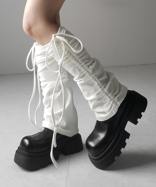 me+em select(~[ZNg)́y Rcolor zXgbv{TChV[ObOJo[ ^ strap ribbon side shirring leg cover(bOEH[}[)