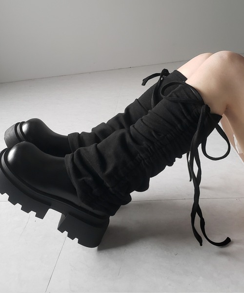 me+em select（ミームセレクト）の「【 ３color 】ストラップリボンサイドシャーリングレッグカバー ／ strap ribbon side shirring leg cover（レッグウォーマー・レディース・ブラック/グレー/ホワイト・FREE）」の6枚目の写真