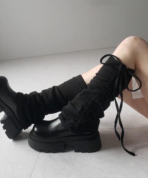 me+em select（ミームセレクト）の「【 ３color 】ストラップリボンサイドシャーリングレッグカバー ／ strap ribbon side shirring leg cover（レッグウォーマー・レディース・ブラック/グレー/ホワイト・FREE）」の7枚目の写真