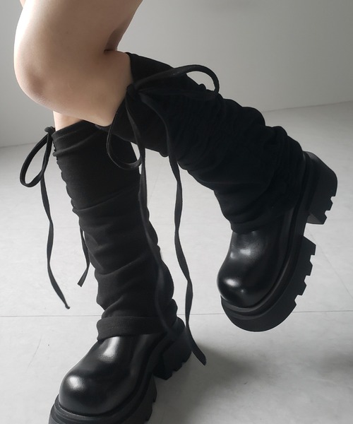 me+em select（ミームセレクト）の「【 ３color 】ストラップリボンサイドシャーリングレッグカバー ／ strap ribbon side shirring leg cover（レッグウォーマー・レディース・ブラック/グレー/ホワイト・FREE）」の9枚目の写真