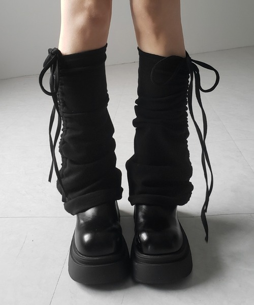 me+em select（ミームセレクト）の「【 ３color 】ストラップリボンサイドシャーリングレッグカバー ／ strap ribbon side shirring leg cover（レッグウォーマー・レディース・ブラック/グレー/ホワイト・FREE）」の10枚目の写真