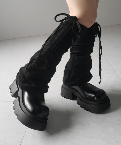 me+em select（ミームセレクト）の「【 ３color 】ストラップリボンサイドシャーリングレッグカバー ／ strap ribbon side shirring leg cover（レッグウォーマー・レディース・ブラック/グレー/ホワイト・FREE）」の5枚目の写真
