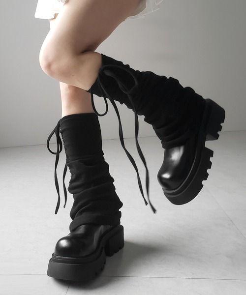 me+em select（ミームセレクト）の「【 ３color 】ストラップリボンサイドシャーリングレッグカバー ／ strap ribbon side shirring leg cover（レッグウォーマー・レディース・ブラック/グレー/ホワイト・FREE）」の15枚目の写真