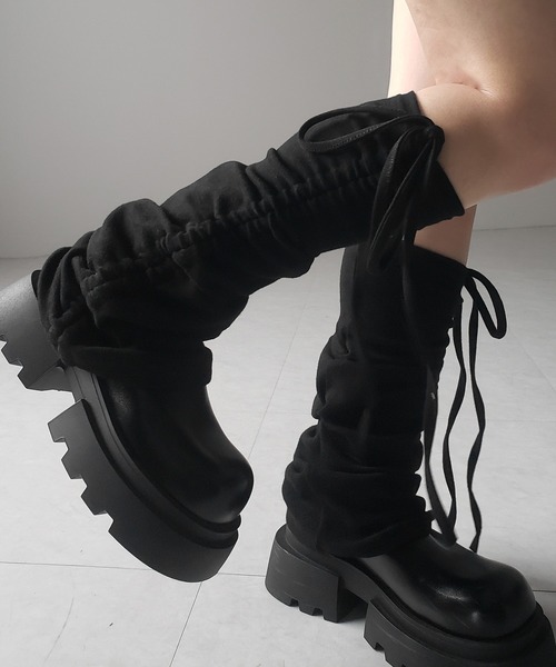 me+em select（ミームセレクト）の「【 ３color 】ストラップリボンサイドシャーリングレッグカバー ／ strap ribbon side shirring leg cover（レッグウォーマー・レディース・ブラック/グレー/ホワイト・FREE）」の11枚目の写真