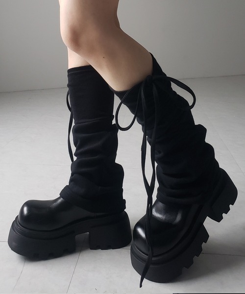 me+em select（ミームセレクト）の「【 ３color 】ストラップリボンサイドシャーリングレッグカバー ／ strap ribbon side shirring leg cover（レッグウォーマー・レディース・ブラック/グレー/ホワイト・FREE）」の13枚目の写真